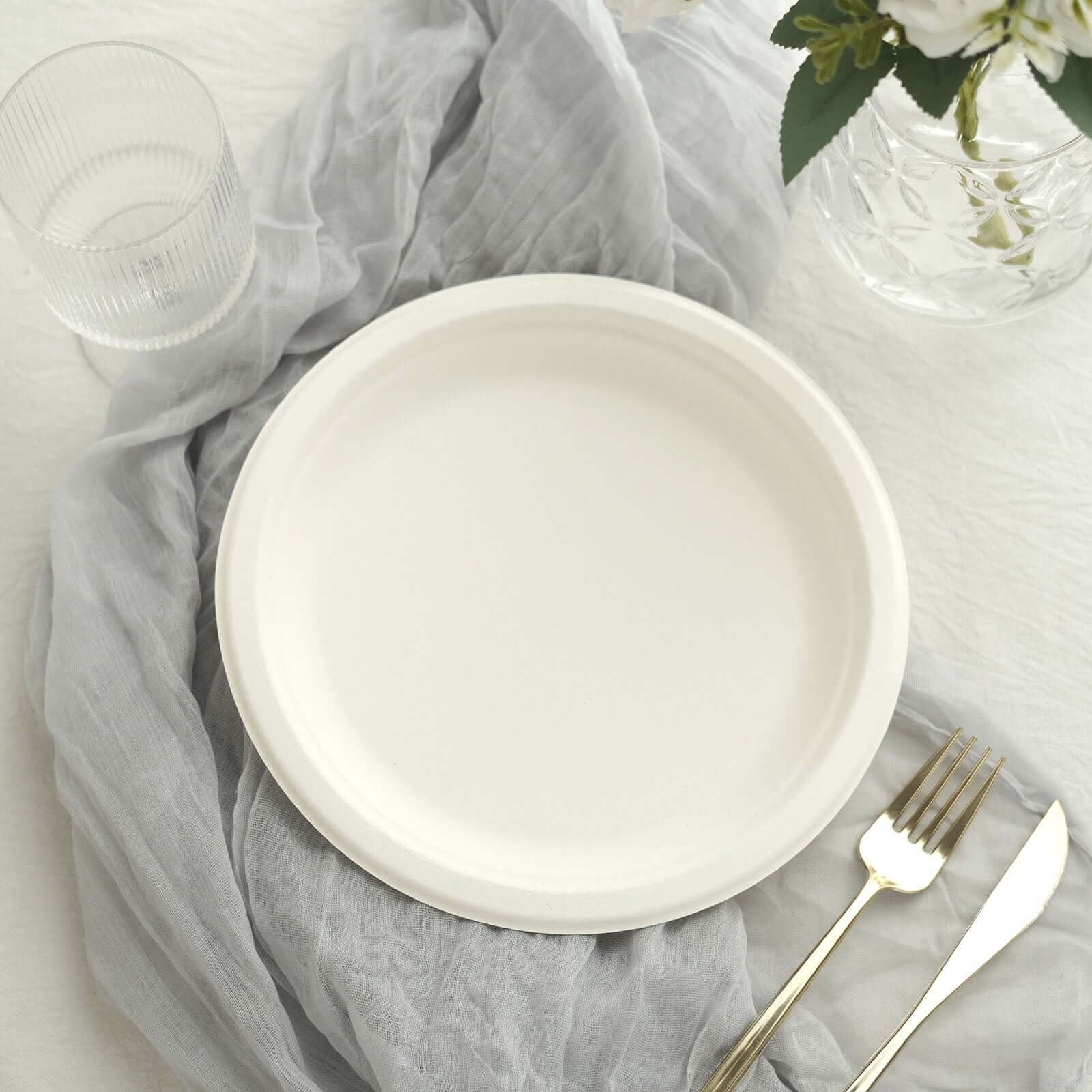 50-Pack Bagasse Round Dinner Plates 9" White Biodegradable - Eco-friendly Disposable Sugarcane Party Plates for Weddings & Nature Inspired Events - Image 8