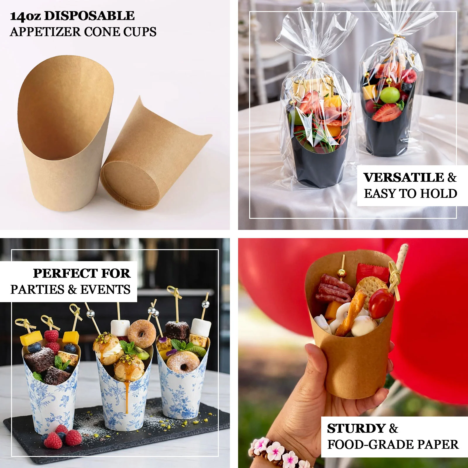 50-Pack Black Paper Popcorn Box Snack Cups 14oz, Disposable Appetizer Cone Cups - Sturdy and Food Grade - Image 4
