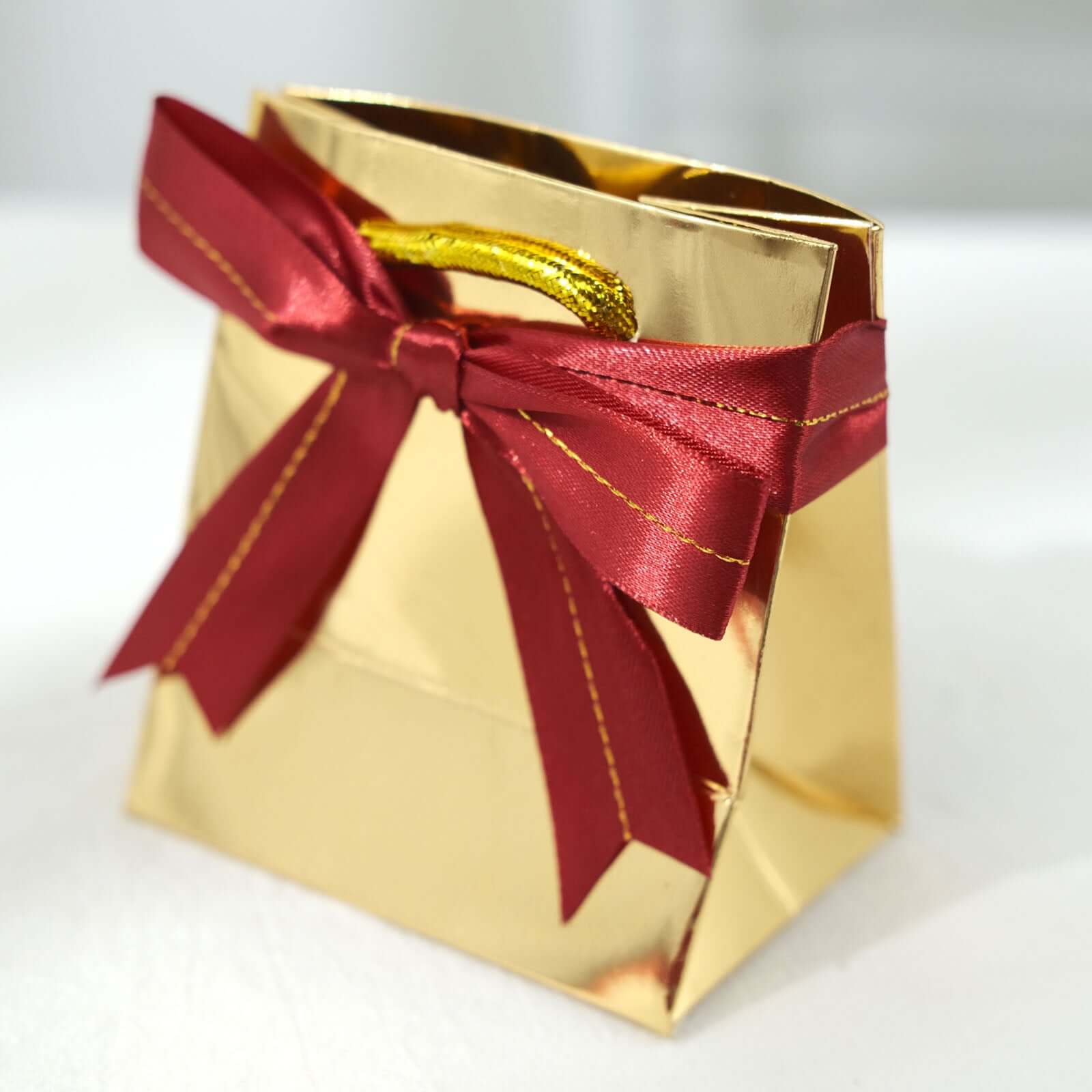 50 Pack Burgundy Pre Tied Satin Ribbon Bows With Gold Foil Lining For Gift Basket and Party Favors Decor 10" - Image 10