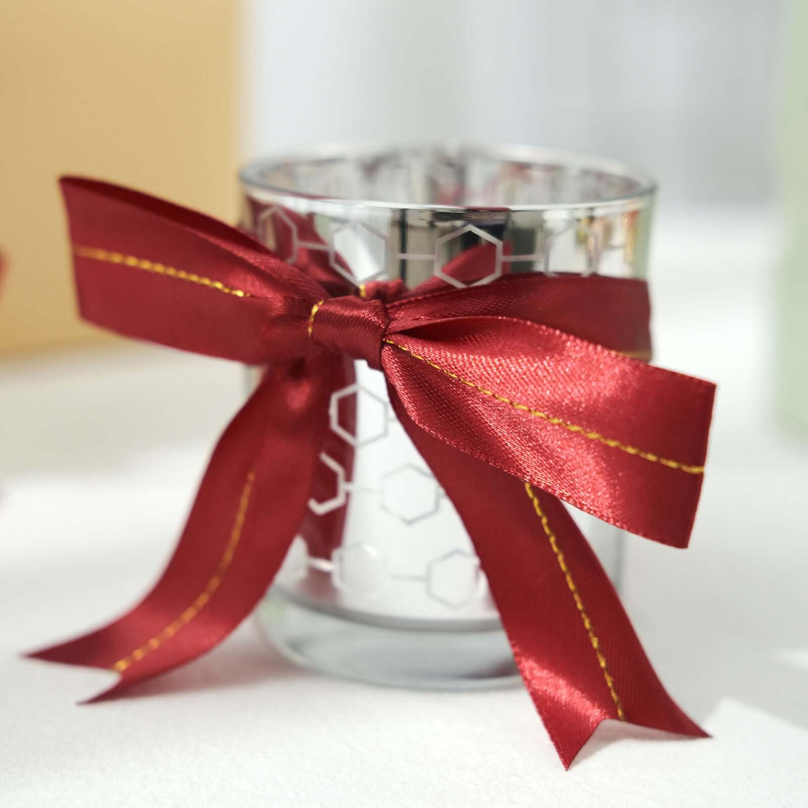 50 Pack Burgundy Pre Tied Satin Ribbon Bows With Gold Foil Lining For Gift Basket and Party Favors Decor 10" - Image 11