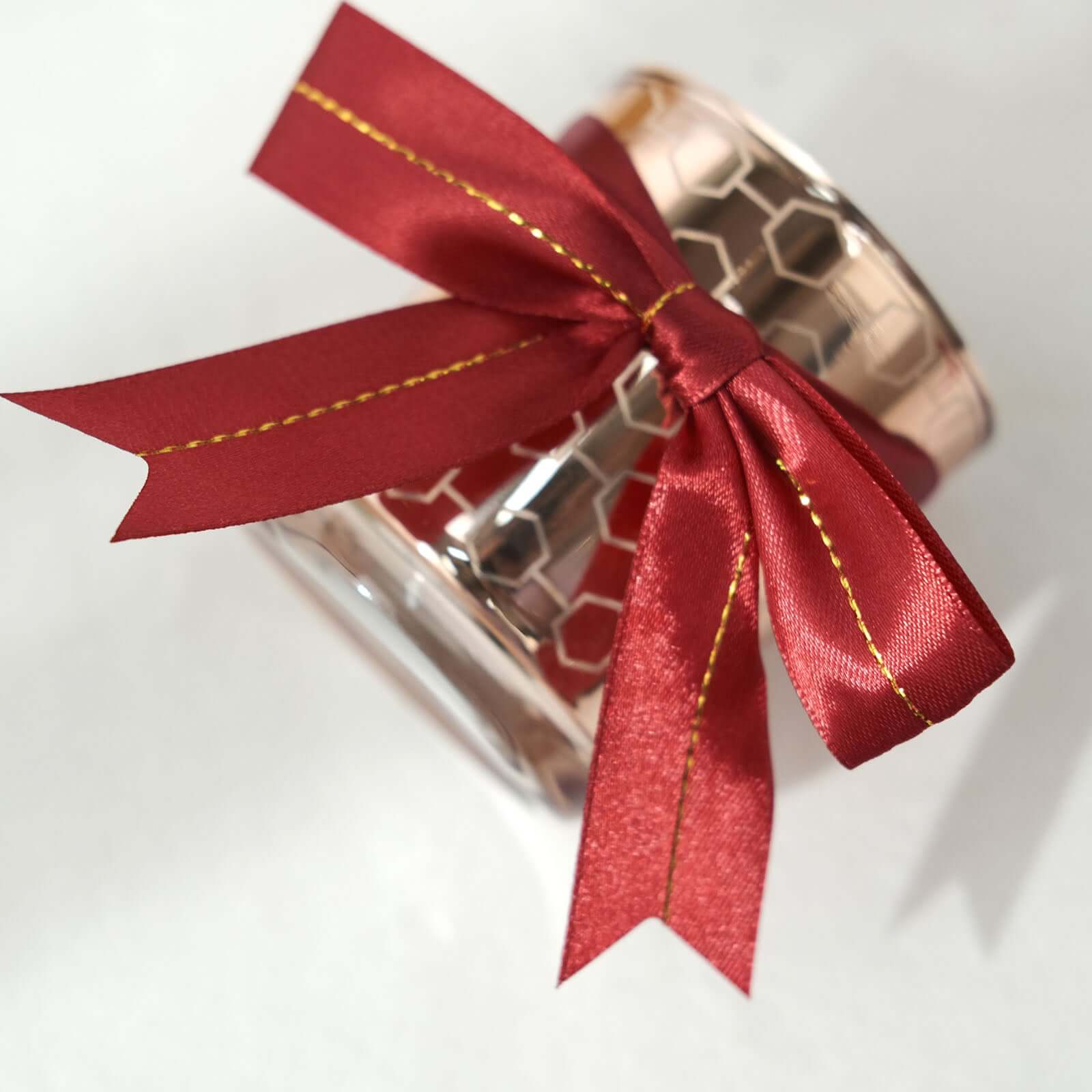 50 Pack Burgundy Pre Tied Satin Ribbon Bows With Gold Foil Lining For Gift Basket and Party Favors Decor 10" - Image 6