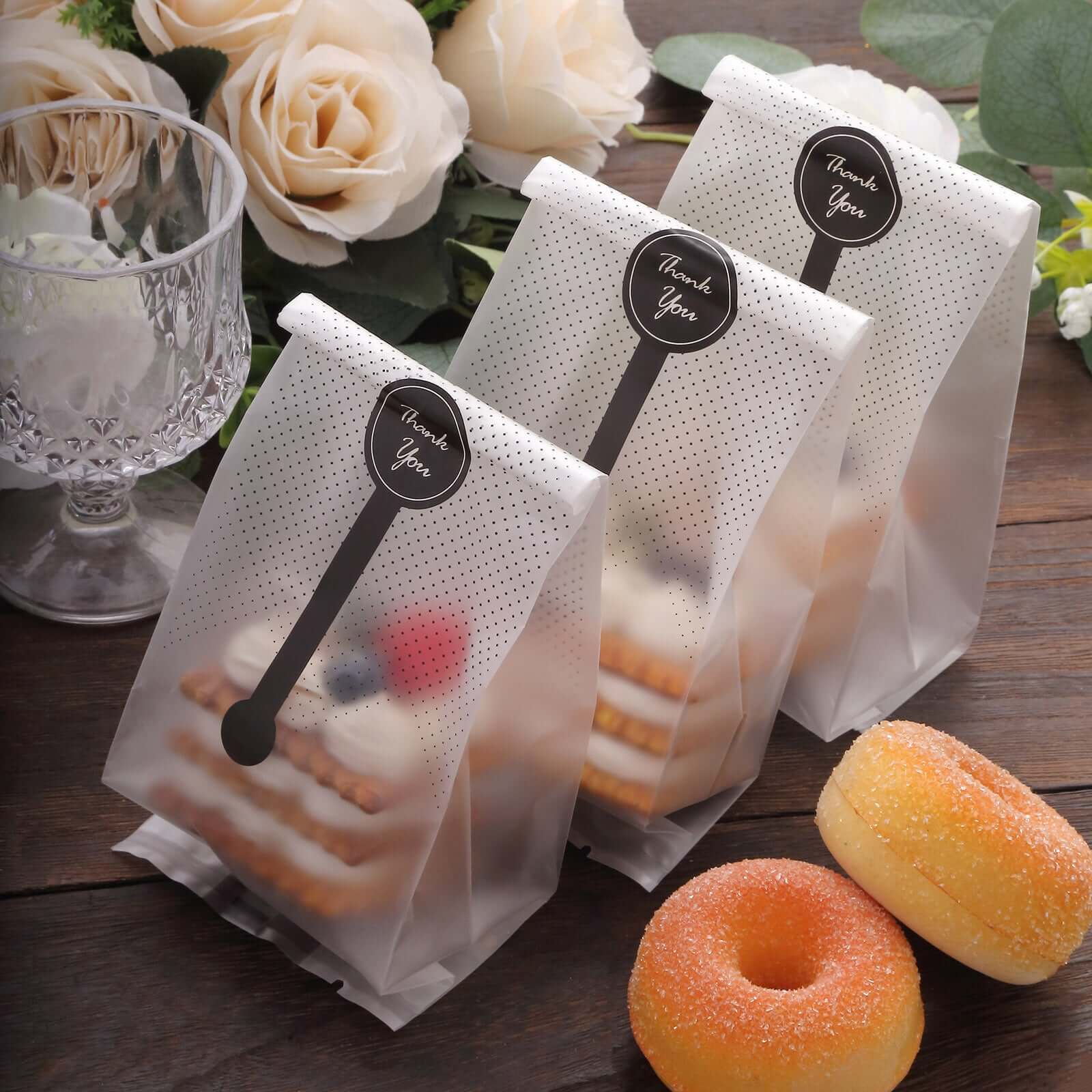 50 Pack Clear Black Dotted Plastic Party Favor Treat Bags with "Thank You" Paper Stickers, Rectangular Goodie Gift Bags - 3"x9" - Image 6