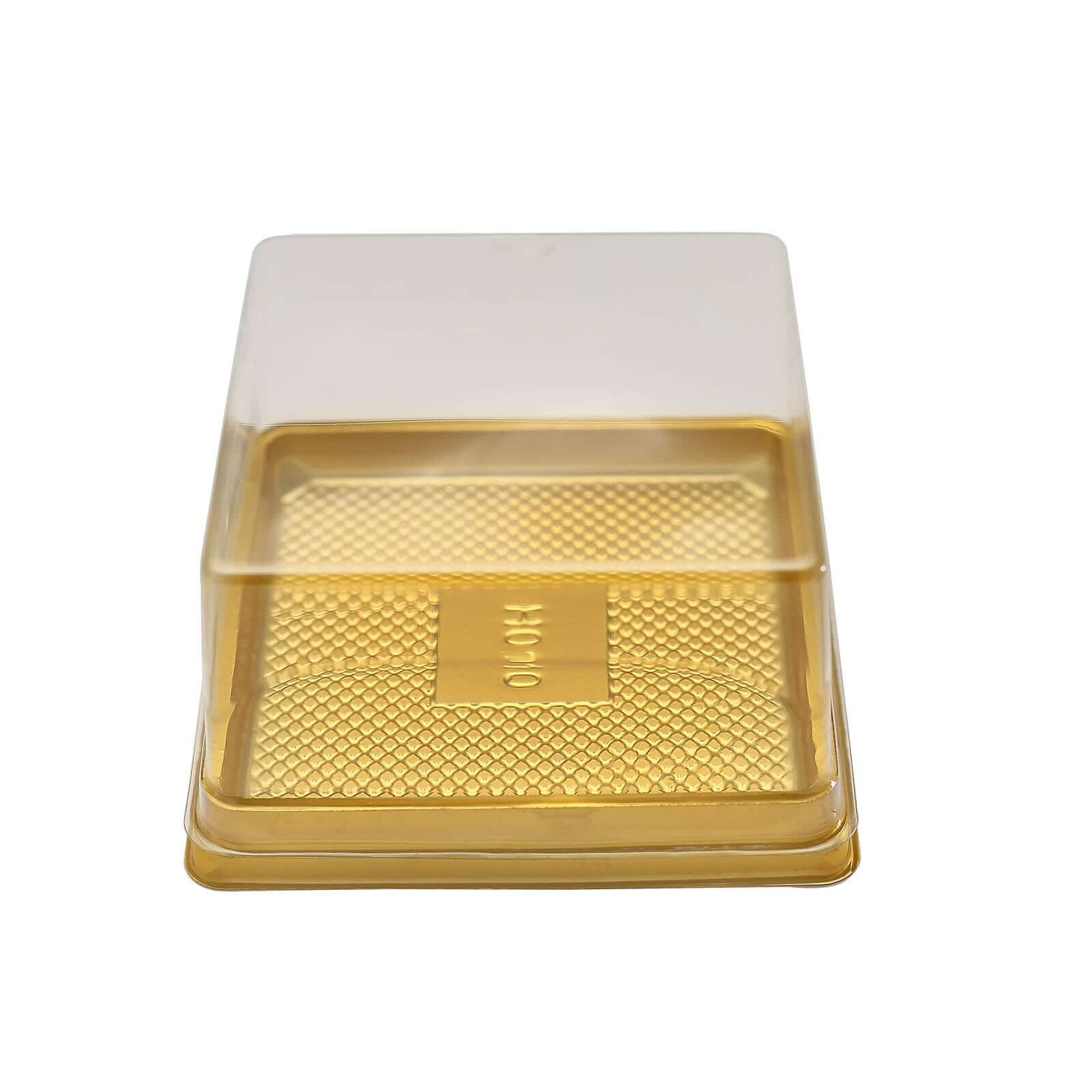 50 Pack Clear / Gold Square Mini Plastic Dessert Party Favor Boxes, Cupcake Muffin Food Containers 4"x4"x2.5" - Image 7