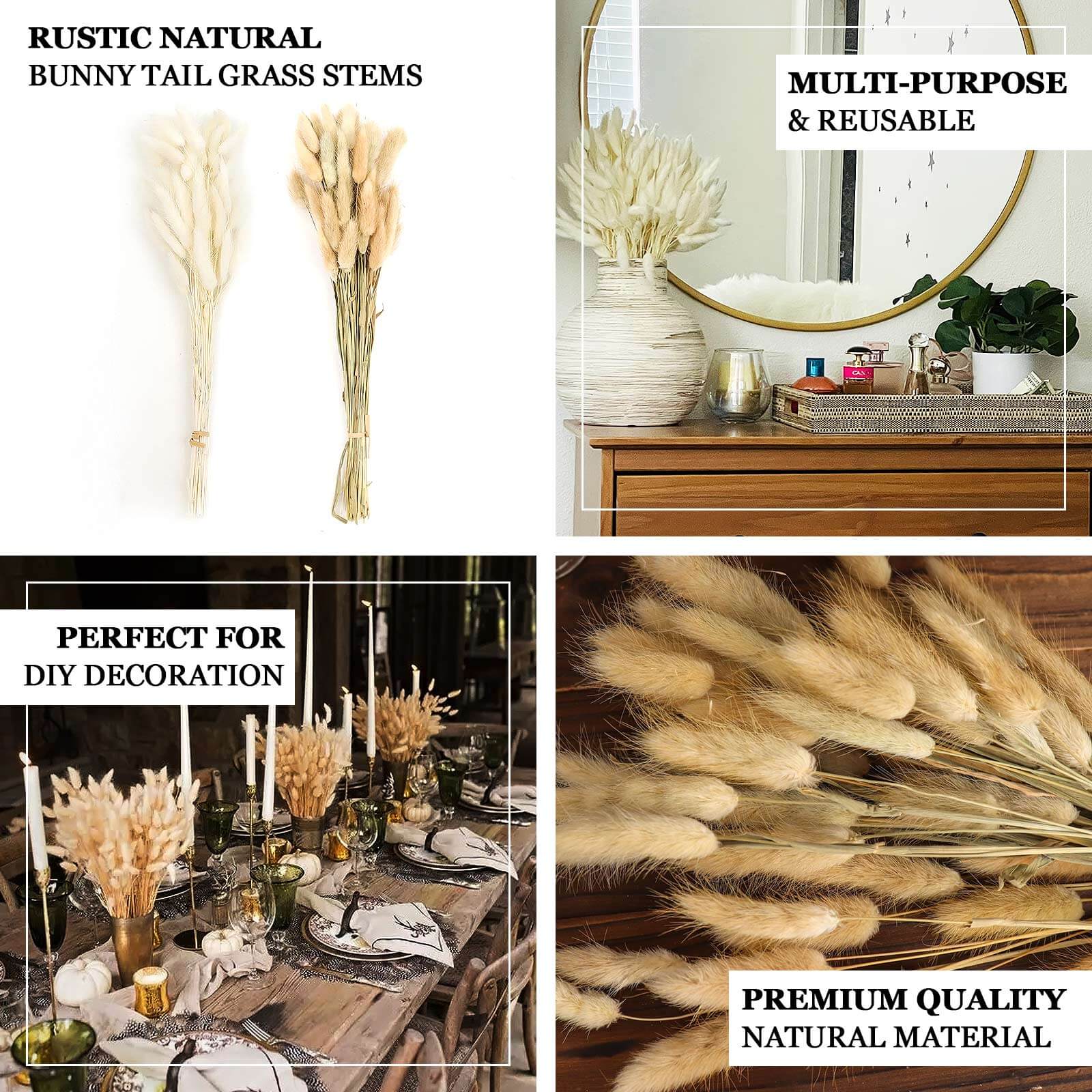 50-Pack Dried Bunny Tail Grass 15" Natural - Fluffy Lagurus Ovatus Rabbit Tail Ornamental Grass - Image 4