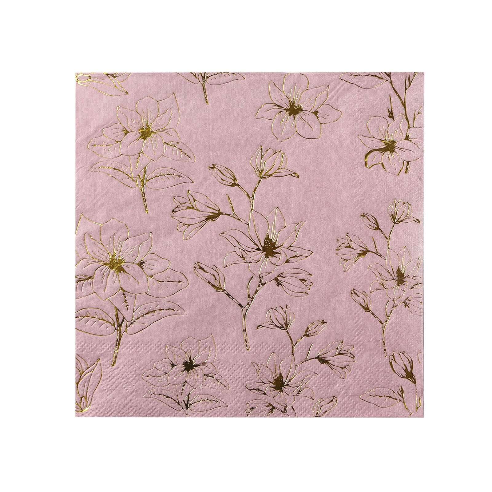 50-Pack Paper Cocktail Napkins 2 Ply Dusty Rose with Gold Magnolia Flowers Print - Soft and Highly Absorbent Beverage Napkins - Image 8