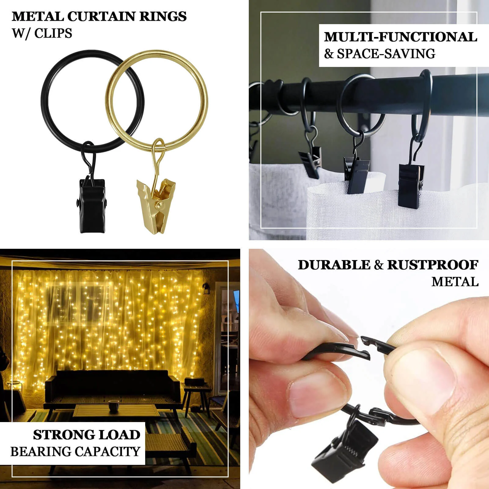 50 Pack Gold Metal Openable Drapery Curtain Rings with Clips, Heavy Duty Rustproof Backdrop Clip Hangers - 1.5" - Image 4