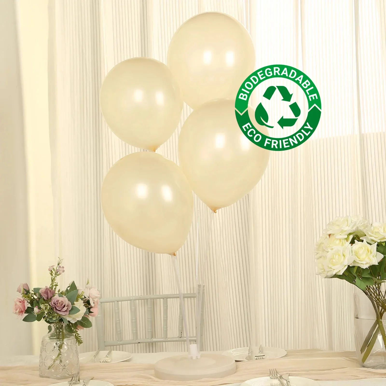 50 Pack Matte Pastel Cream Biodegradable Balloons, Round Eco-friendly Thick Latex Party Balloons - 12"
