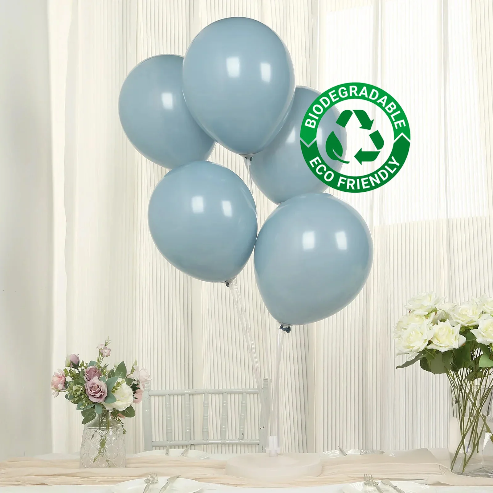 50 Pack Matte Pastel Dusty Blue Biodegradable Balloons, Round Eco-friendly Thick Latex Party Balloons - 12"