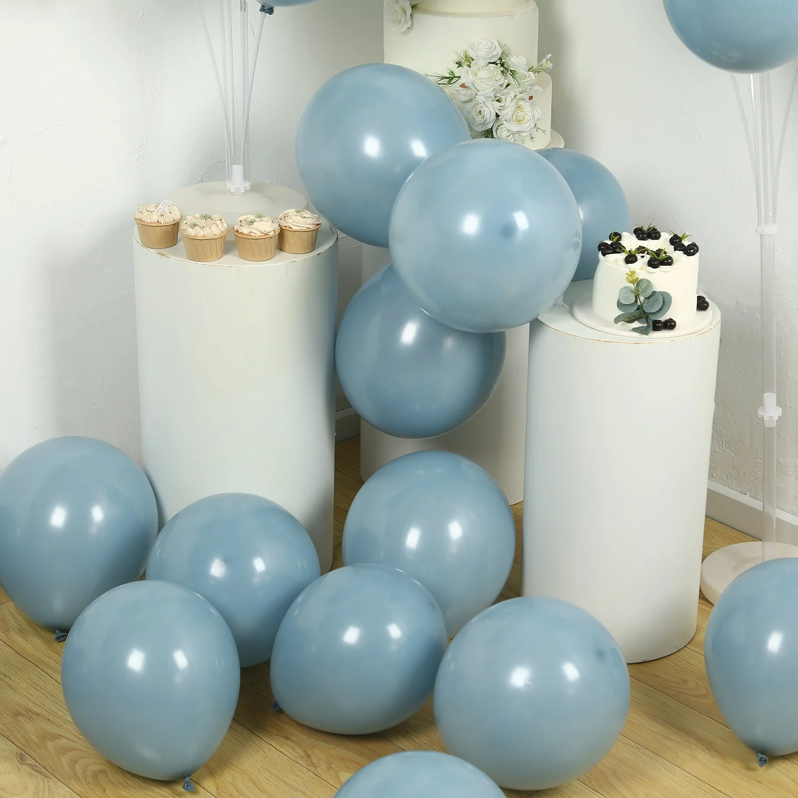 50 Pack Matte Pastel Dusty Blue Biodegradable Balloons, Round Eco-friendly Thick Latex Party Balloons - 12" - Image 2