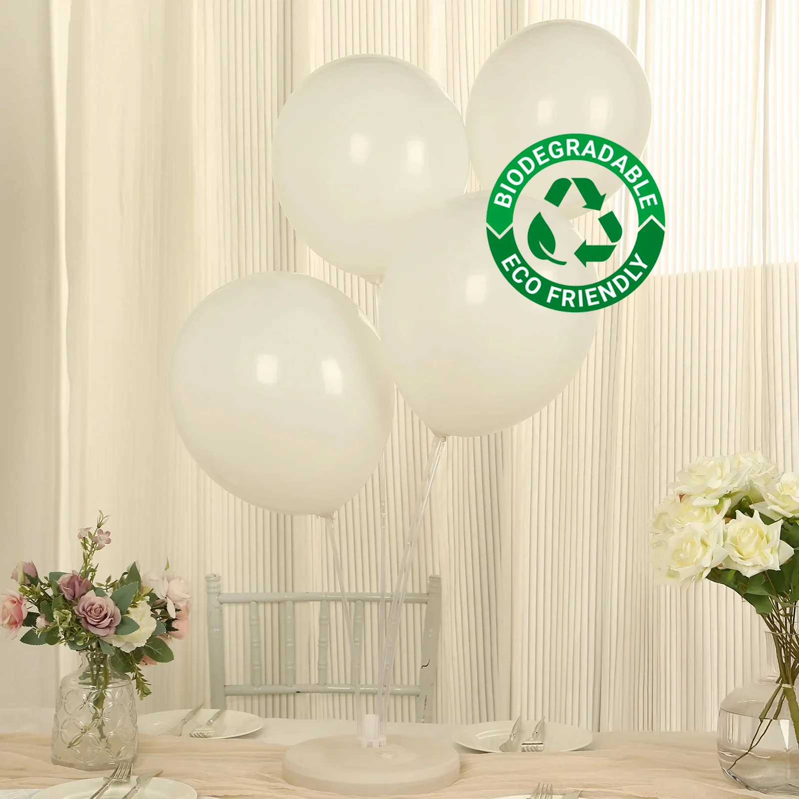 50 Pack Matte Pastel Off White Biodegradable Balloons, Round Eco-friendly Thick Latex Party Balloons - 12"