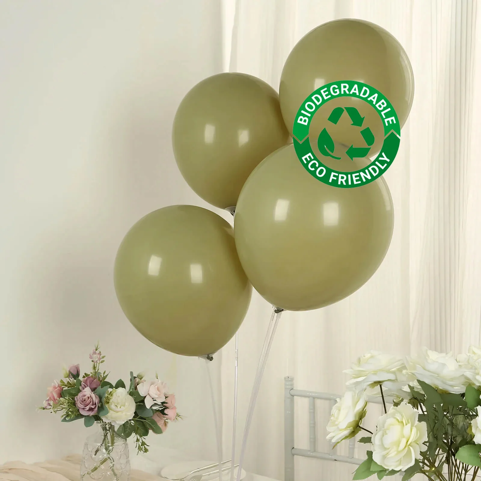 50 Pack Matte Pastel Olive Green Biodegradable Balloons, Round Eco-friendly Thick Latex Party Balloons - 12"