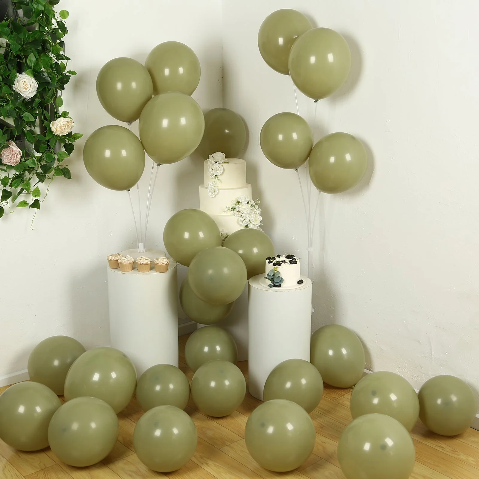 50 Pack Matte Pastel Olive Green Biodegradable Balloons, Round Eco-friendly Thick Latex Party Balloons - 12" - Image 6