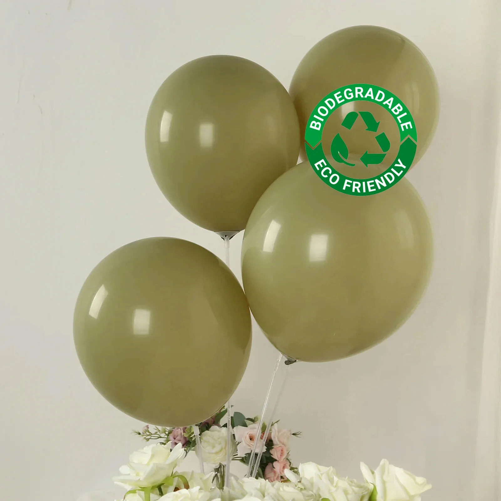 50 Pack Matte Pastel Olive Green Biodegradable Balloons, Round Eco-friendly Thick Latex Party Balloons - 12" - Image 7