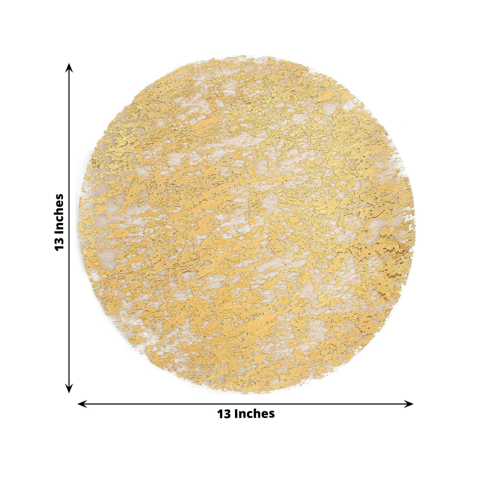50-Pack Mesh Table Placemats 13" Round Foil Design Metallic Gold - Shiny Disposable Dining Mats - Image 3