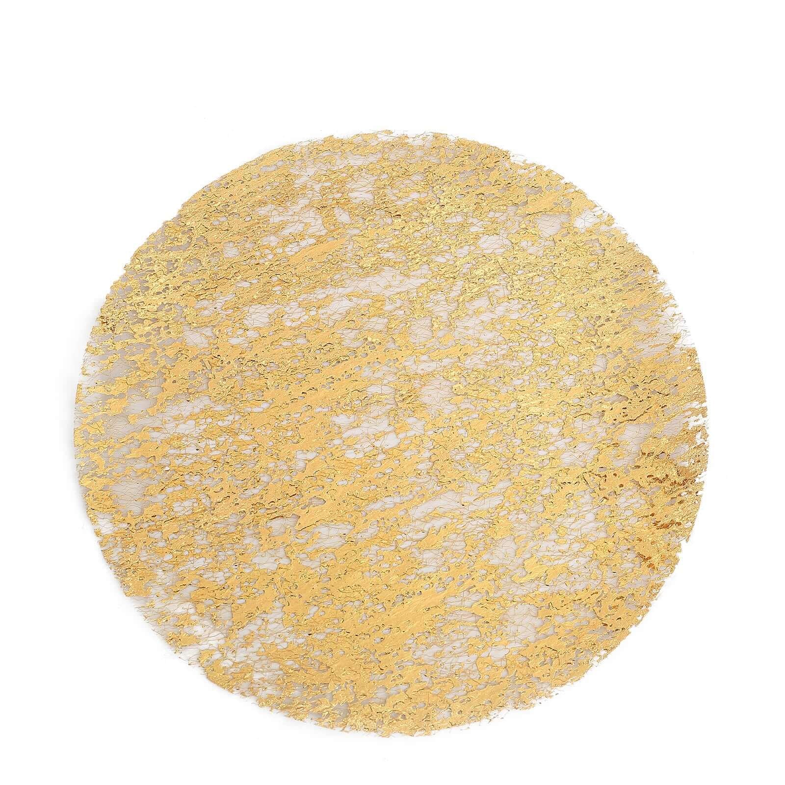 50-Pack Mesh Table Placemats 13" Round Foil Design Metallic Gold - Shiny Disposable Dining Mats - Image 6