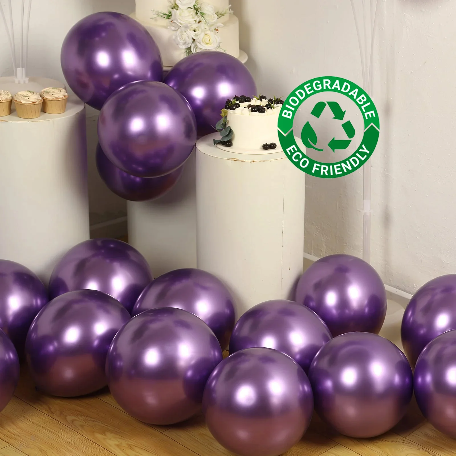 50 Pack Metallic Purple Biodegradable Balloons, Thick Chrome Latex Party Balloons - 12" - Image 4