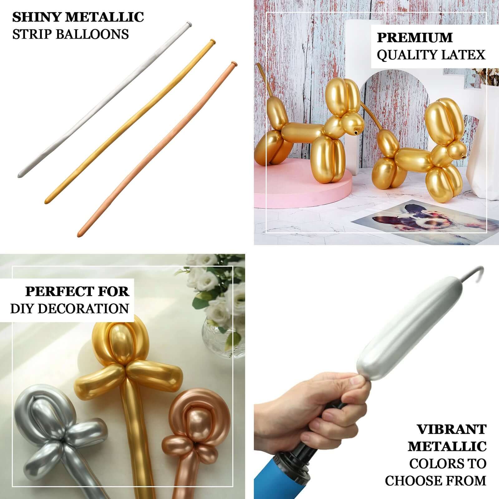 50 Pack Assorted Metallic Rose Gold Long Latex Balloons For Twisting Magic, Animal Modelling Party Balloons - Image 4