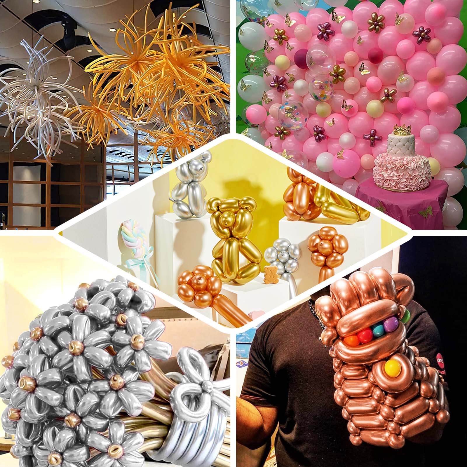 50 Pack Assorted Metallic Rose Gold Long Latex Balloons For Twisting Magic, Animal Modelling Party Balloons - Image 5