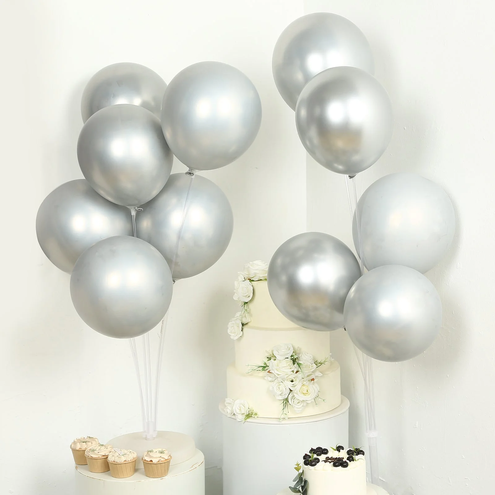 50 Pack Metallic Silver Biodegradable Balloons, Thick Chrome Latex Party Balloons - 12" - Image 4