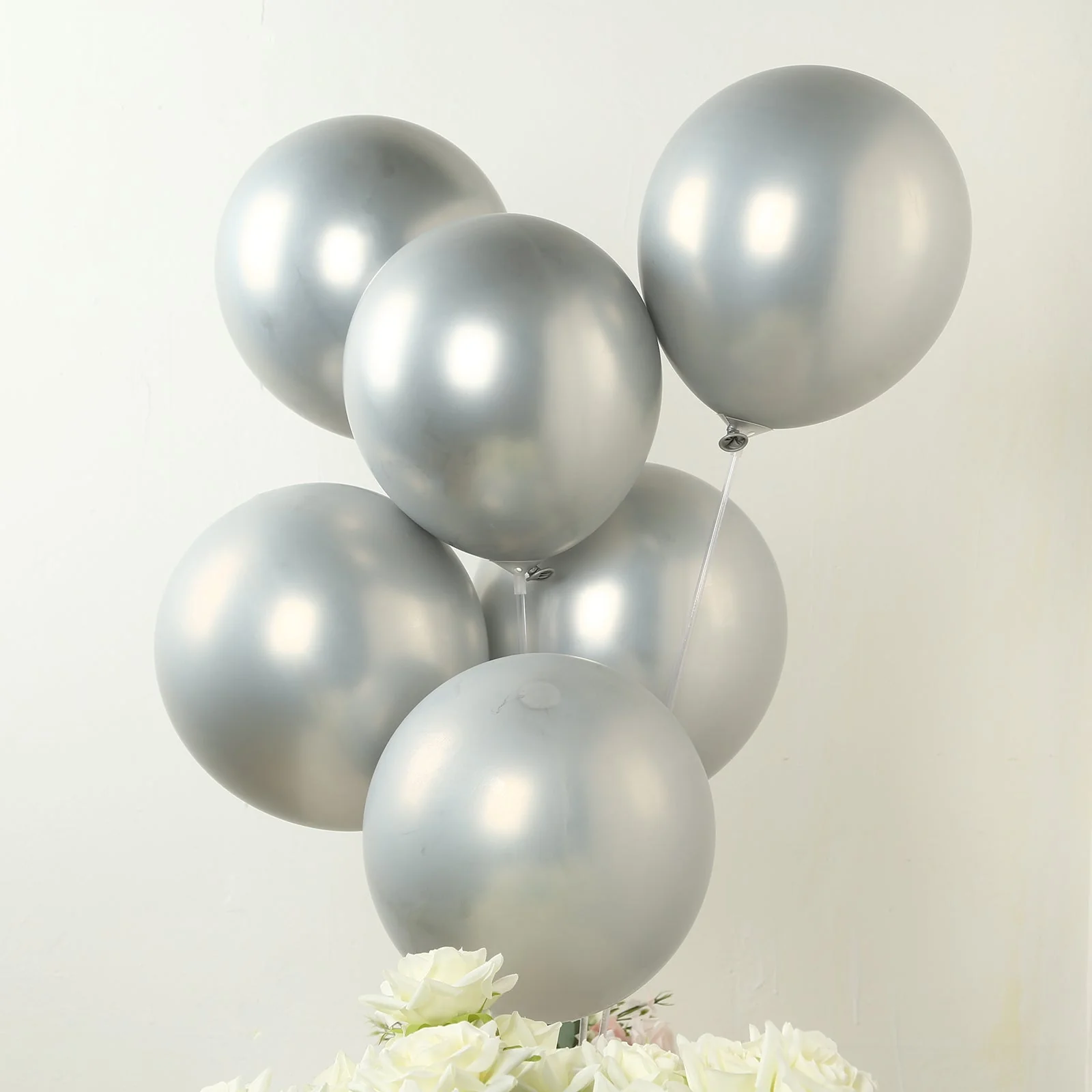 50 Pack Metallic Silver Biodegradable Balloons, Thick Chrome Latex Party Balloons - 12" - Image 6