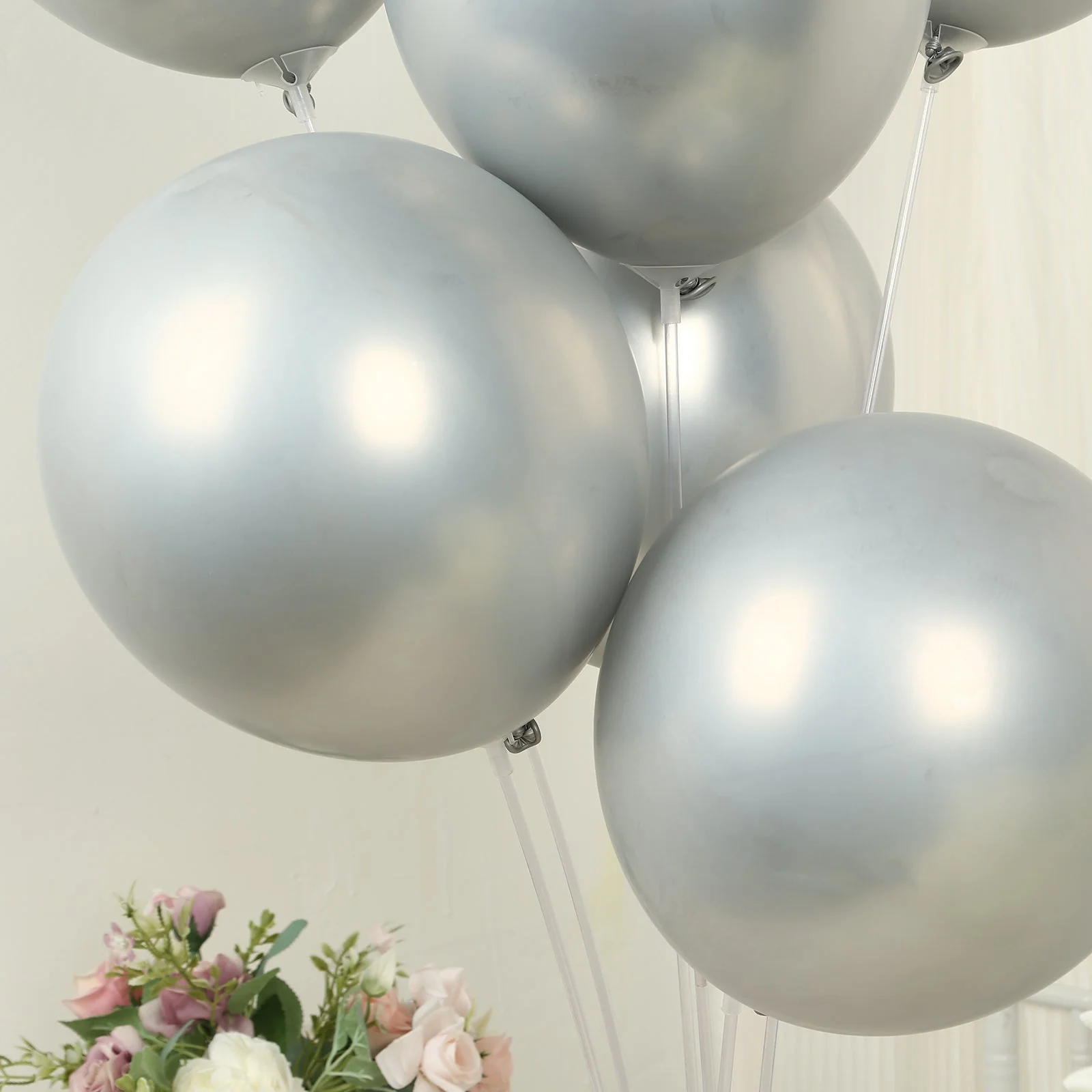 50 Pack Metallic Silver Biodegradable Balloons, Thick Chrome Latex Party Balloons - 12" - Image 8