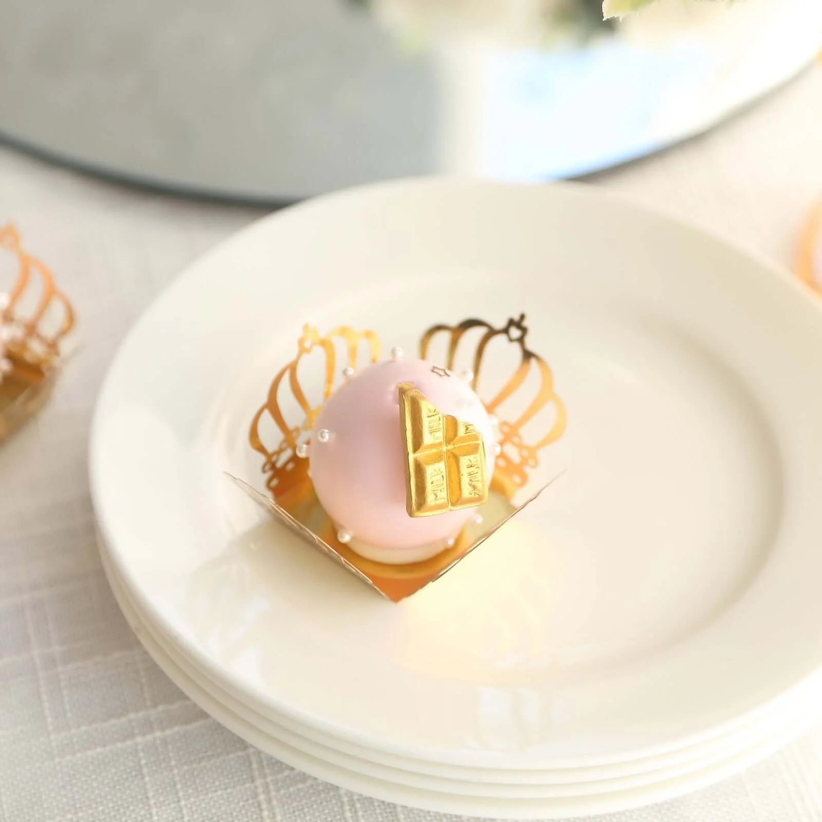 50-Pack Mini Paper Truffle Cup Liners 4" Square Design Metallic Gold Crown - 225GSM Cupcake Tray Wrappers - Image 9