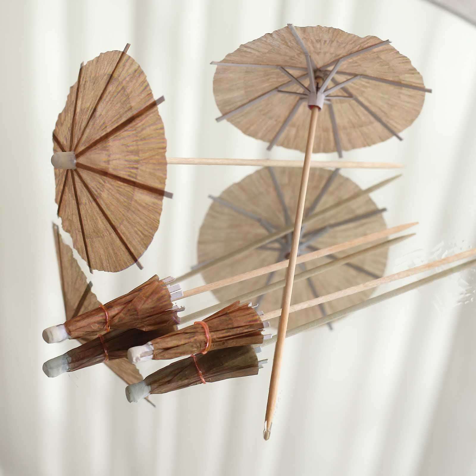 50-Pack Natural Bamboo Skewers 6", Tiki Hut Paper Umbrella Design Biodegradable Cocktail Sticks - Eco Friendly Party Picks - Image 5