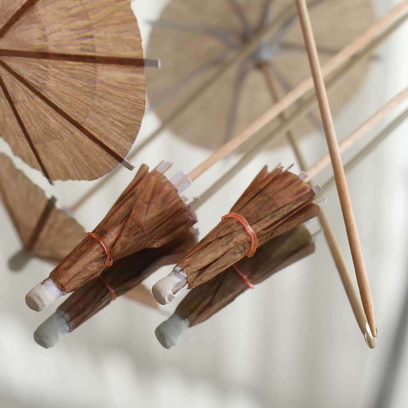 50-Pack Natural Bamboo Skewers 6", Tiki Hut Paper Umbrella Design Biodegradable Cocktail Sticks - Eco Friendly Party Picks - Image 8