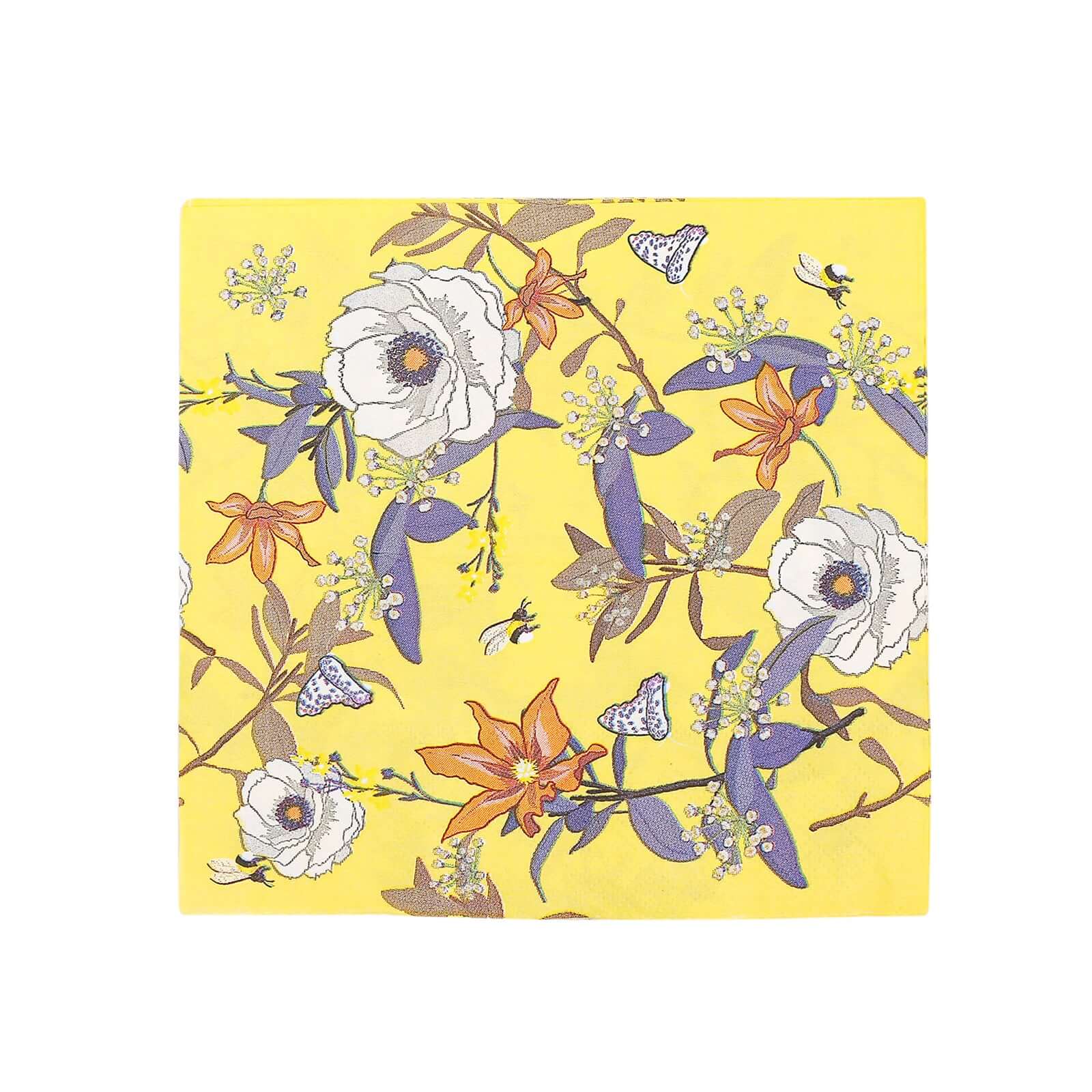 20-Pack Paper Beverage Napkins 2 Ply Bright Yellow with Blooming Flowers Design 6.5"x6.5" - Soft Botanical Floral Wedding Cocktail Napkins 18GSM - Image 7