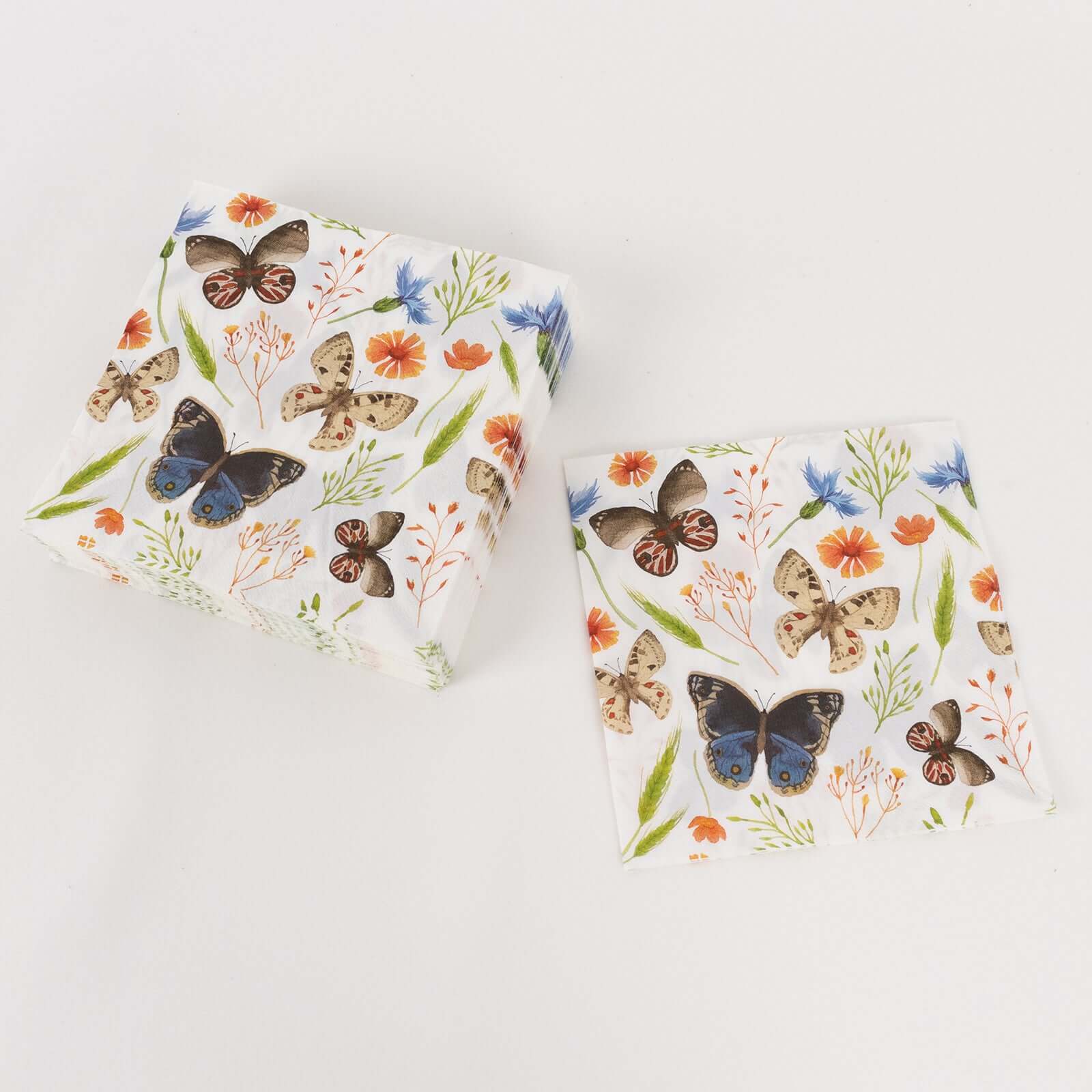 50-Pack Paper Beverage Napkins 2 Ply Ivory with Field Herbs and Butterfly Print 6.5"x6.5" - Stylish Garden Party Disposable Napkins 18GSM - Image 11