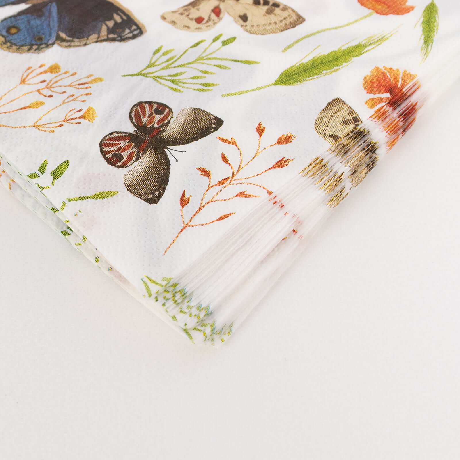 50-Pack Paper Beverage Napkins 2 Ply Ivory with Field Herbs and Butterfly Print 6.5"x6.5" - Stylish Garden Party Disposable Napkins 18GSM - Image 13