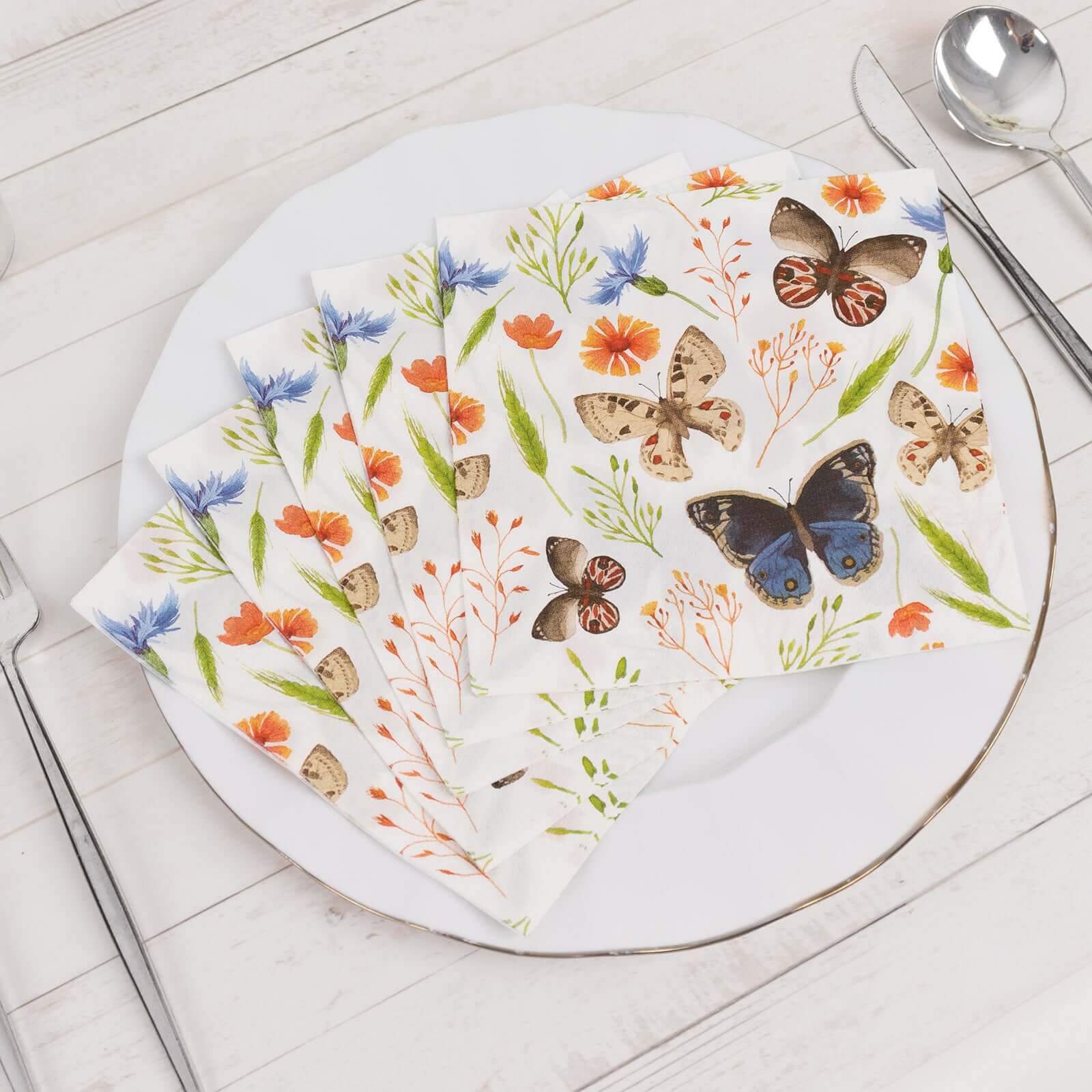 50-Pack Paper Beverage Napkins 2 Ply Ivory with Field Herbs and Butterfly Print 6.5"x6.5" - Stylish Garden Party Disposable Napkins 18GSM - Image 2