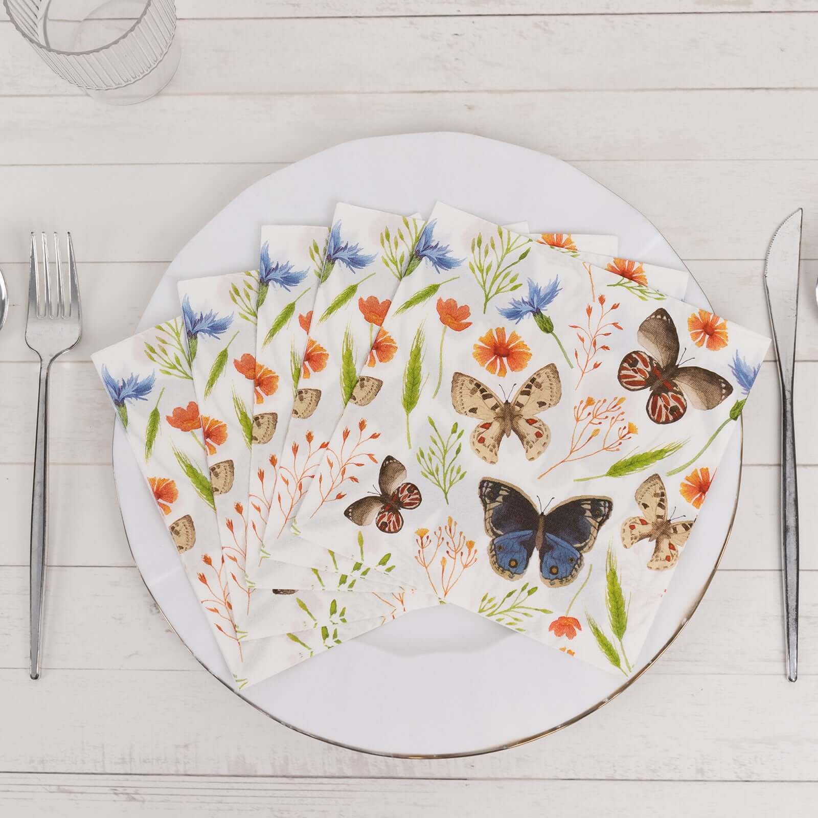 50-Pack Paper Beverage Napkins 2 Ply Ivory with Field Herbs and Butterfly Print 6.5"x6.5" - Stylish Garden Party Disposable Napkins 18GSM - Image 5