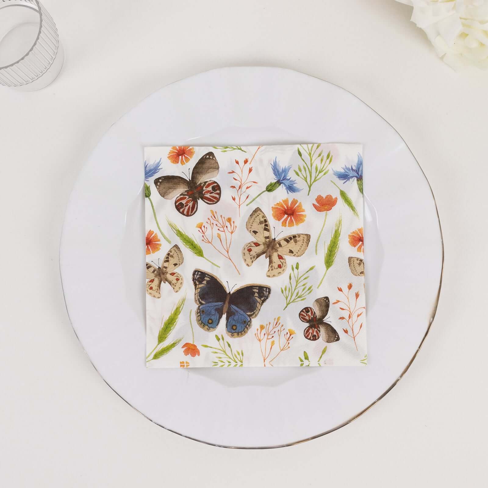 50-Pack Paper Beverage Napkins 2 Ply Ivory with Field Herbs and Butterfly Print 6.5"x6.5" - Stylish Garden Party Disposable Napkins 18GSM - Image 8