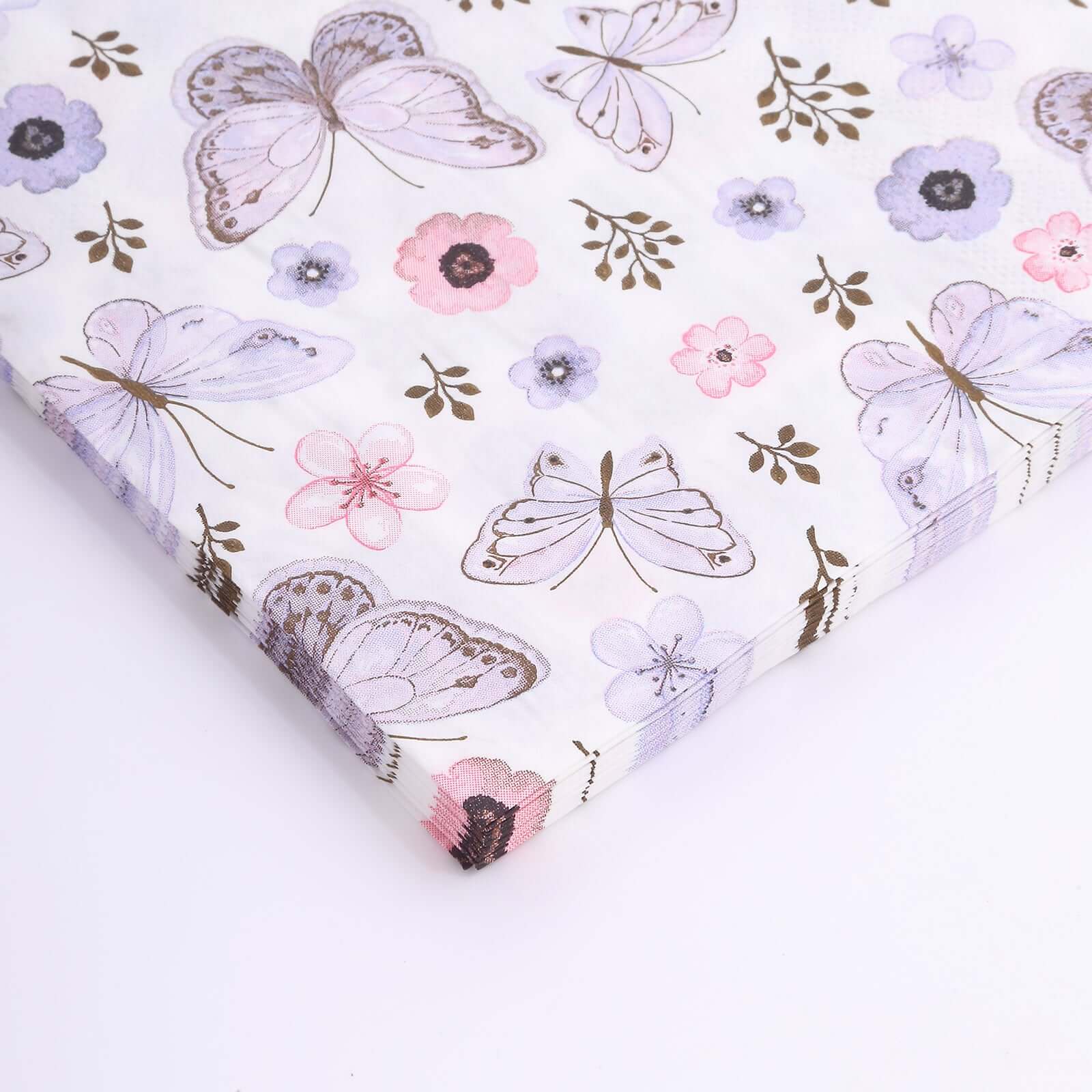 20-Pack Paper Beverage Napkins 2 Ply Lavender/Ivory with Butterfly Design 6.5"x6.5" - Soft Stylish Garden Party Cocktail Napkins 18GSM - Image 11