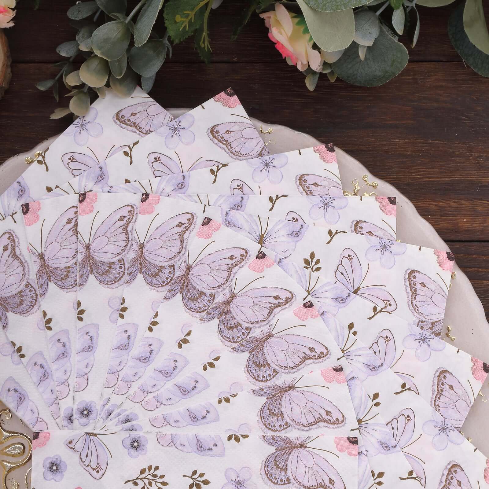 20-Pack Paper Beverage Napkins 2 Ply Lavender/Ivory with Butterfly Design 6.5"x6.5" - Soft Stylish Garden Party Cocktail Napkins 18GSM - Image 6
