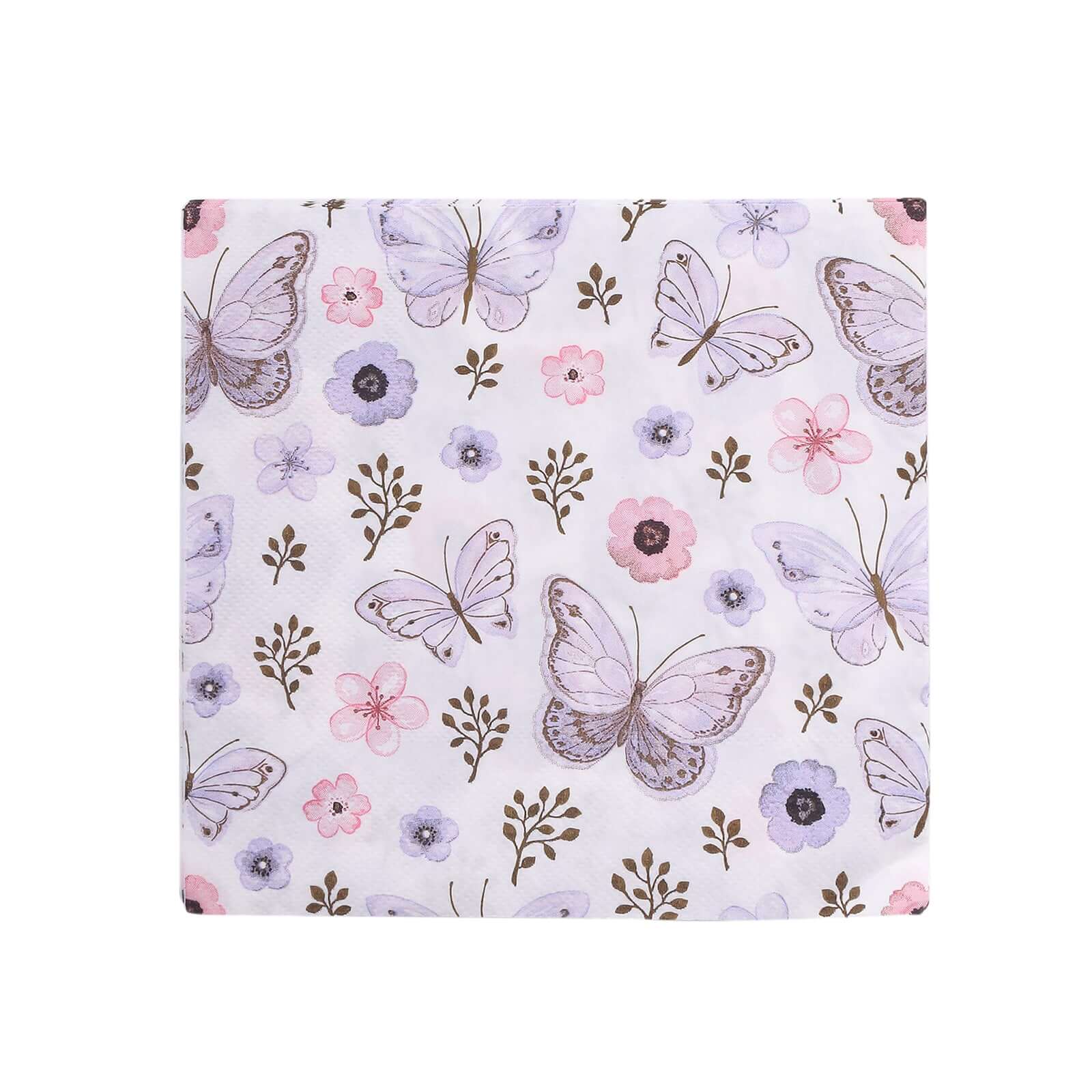20-Pack Paper Beverage Napkins 2 Ply Lavender/Ivory with Butterfly Design 6.5"x6.5" - Soft Stylish Garden Party Cocktail Napkins 18GSM - Image 7