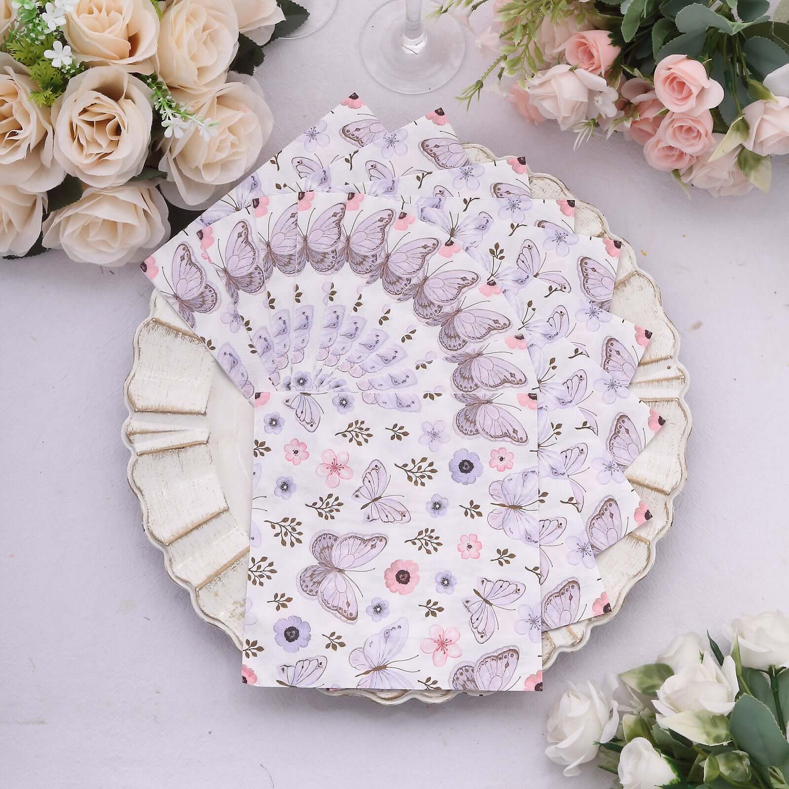 20-Pack Paper Beverage Napkins 2 Ply Lavender/Ivory with Butterfly Design 6.5"x6.5" - Soft Stylish Garden Party Cocktail Napkins 18GSM - Image 9