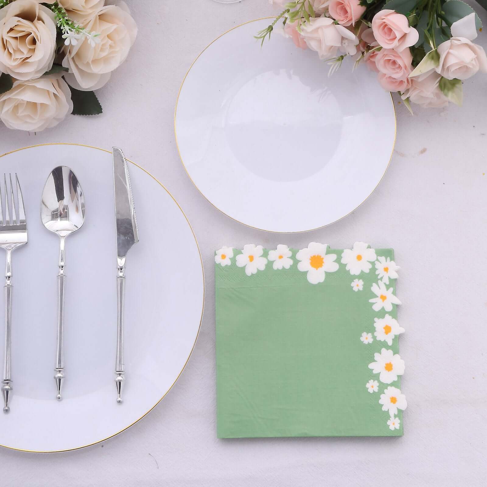 20-Pack Paper Beverage Napkins 2 Ply Sage Green with Daisy Flower Design 6.5"x6.5" - Soft 2-Ply Disposable Beverage Napkins 18GSM - Image 10
