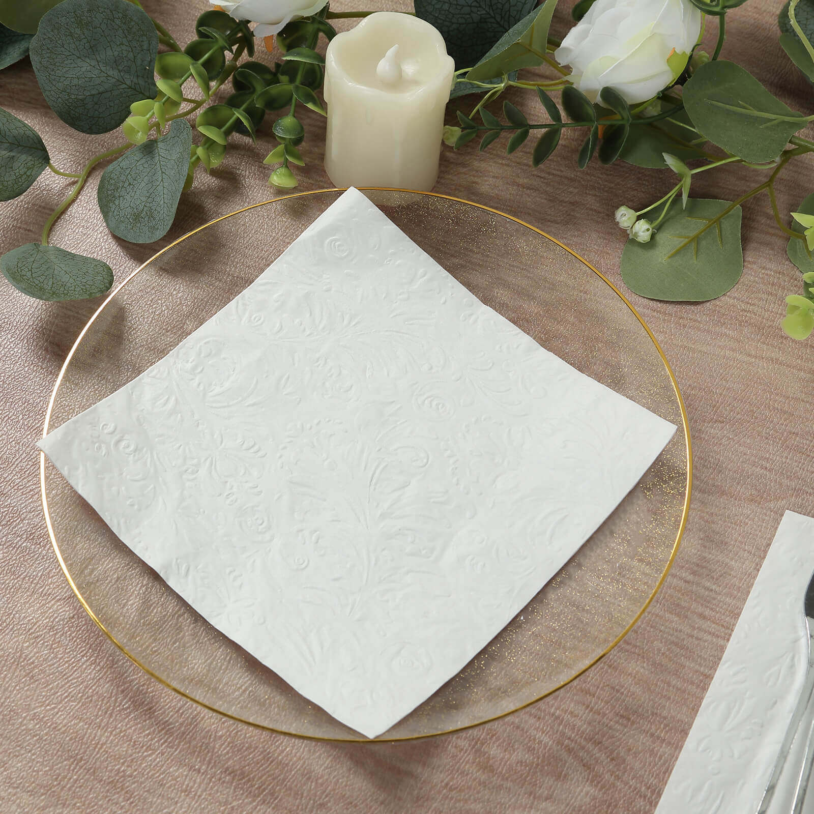 50-Pack Paper Cocktail Napkins 2 Ply White with Embossed French Swirl Pattern 6.5"x6.5" - Soft Disposable Party Napkins - Image 3