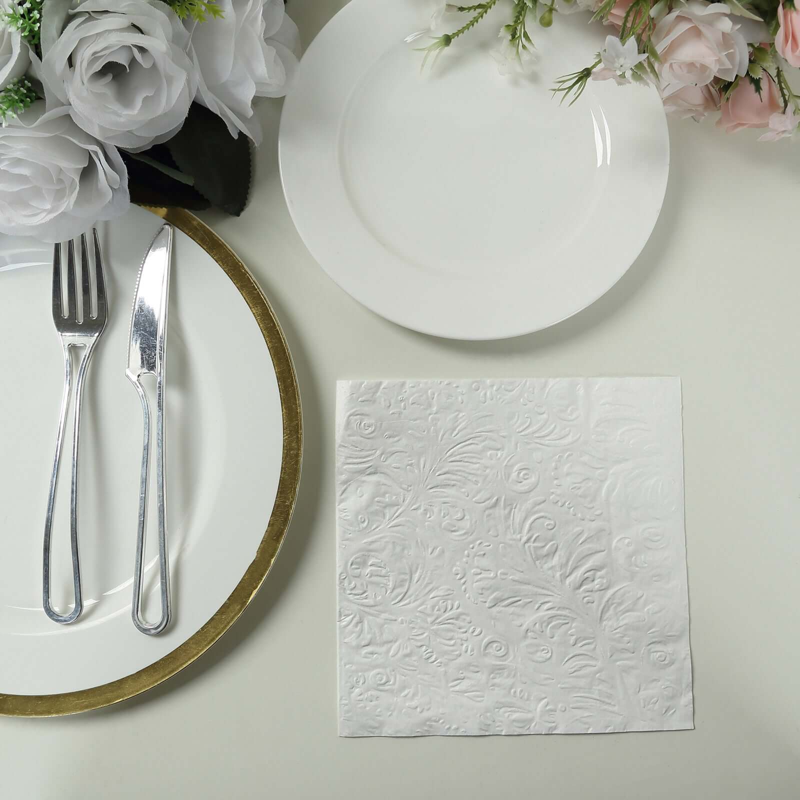 50-Pack Paper Cocktail Napkins 2 Ply White with Embossed French Swirl Pattern 6.5"x6.5" - Soft Disposable Party Napkins - Image 5