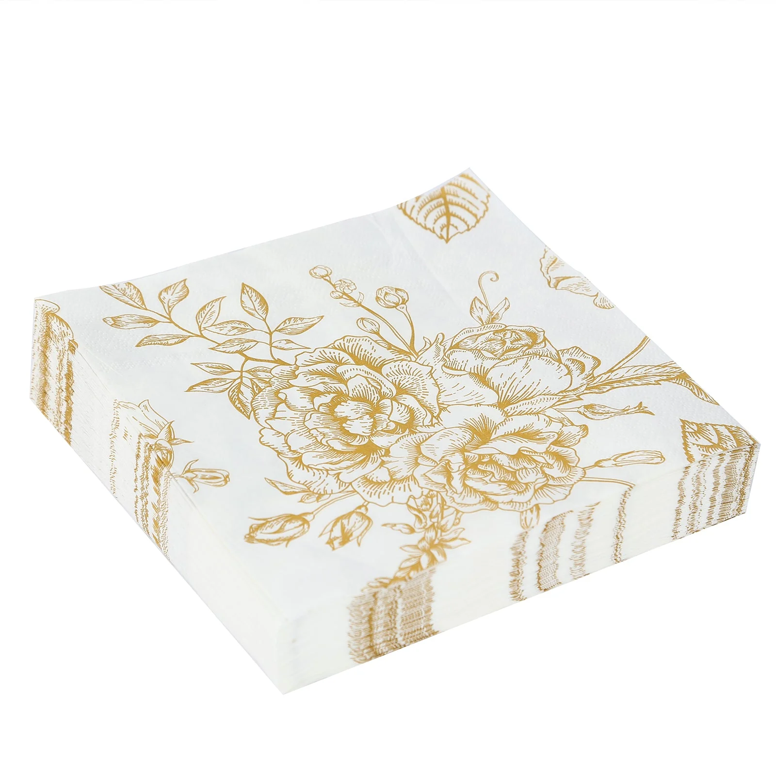 50-Pack Paper Cocktail Napkins 2 Ply White with Gold French Toile Floral Pattern - Soft and Highly Absorbent Beverage Napkins - Image 9