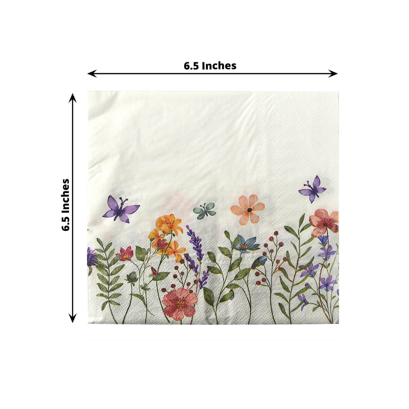 50-Pack Paper Cocktail Napkins 2 Ply with Wildflower Butterfly Design 6.5"x6.5" - Soft and Absorbent Luncheon Napkins - Image 2