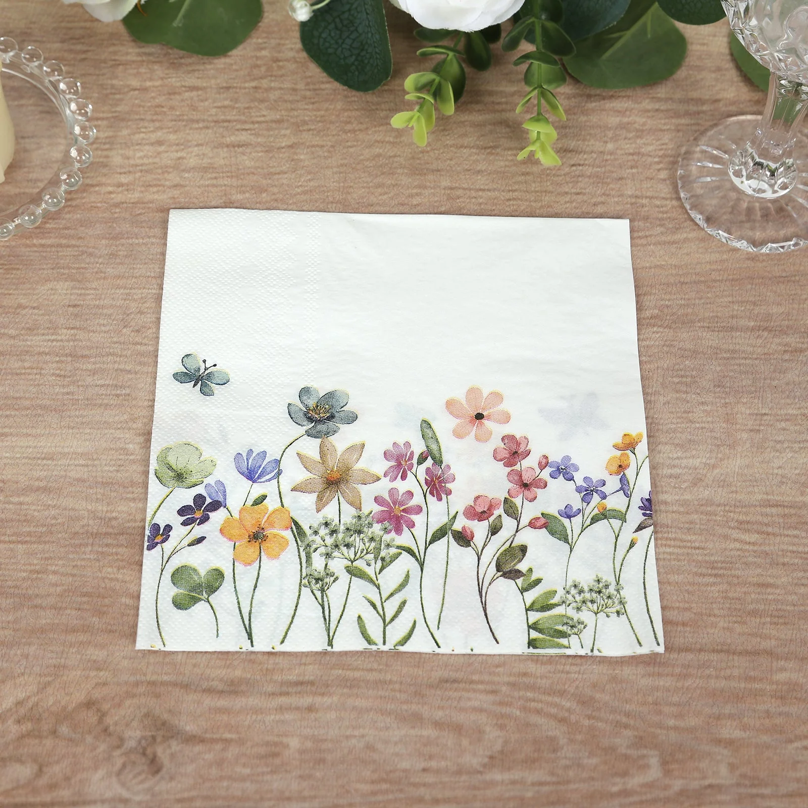 50-Pack Paper Cocktail Napkins 2 Ply with Wildflower Butterfly Design 6.5"x6.5" - Soft and Absorbent Luncheon Napkins - Image 3