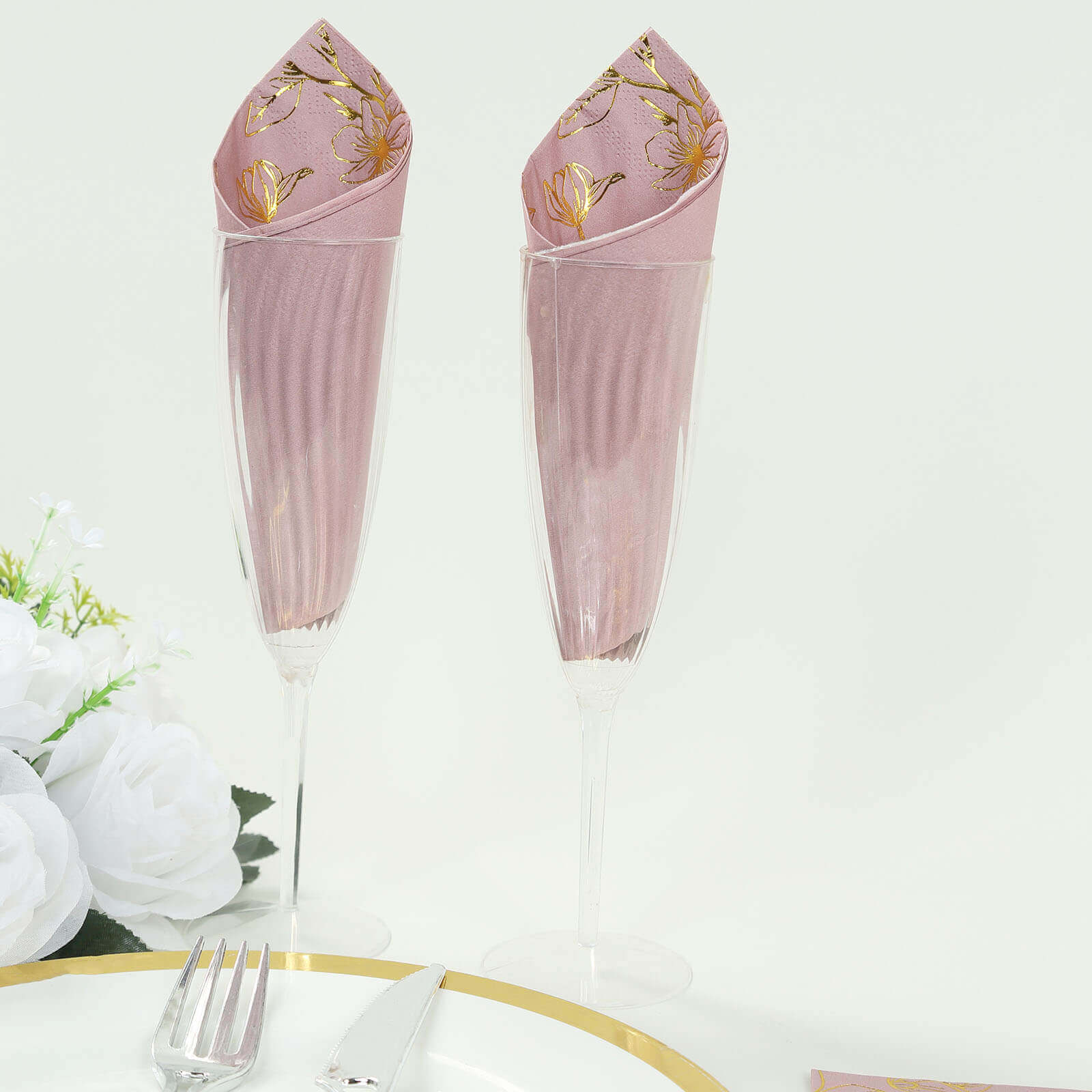 50-Pack Paper Dinner Napkins 2-Ply Dusty Rose with Gold Magnolia Flowers Print - Soft and Highly Absorbent Party Napkins - Image 6