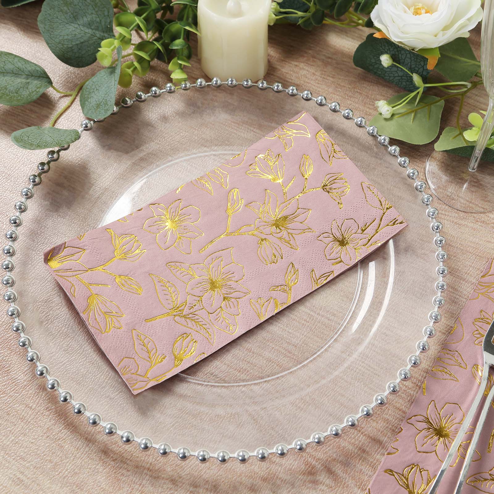 50-Pack Paper Dinner Napkins 2-Ply Dusty Rose with Gold Magnolia Flowers Print - Soft and Highly Absorbent Party Napkins - Image 8