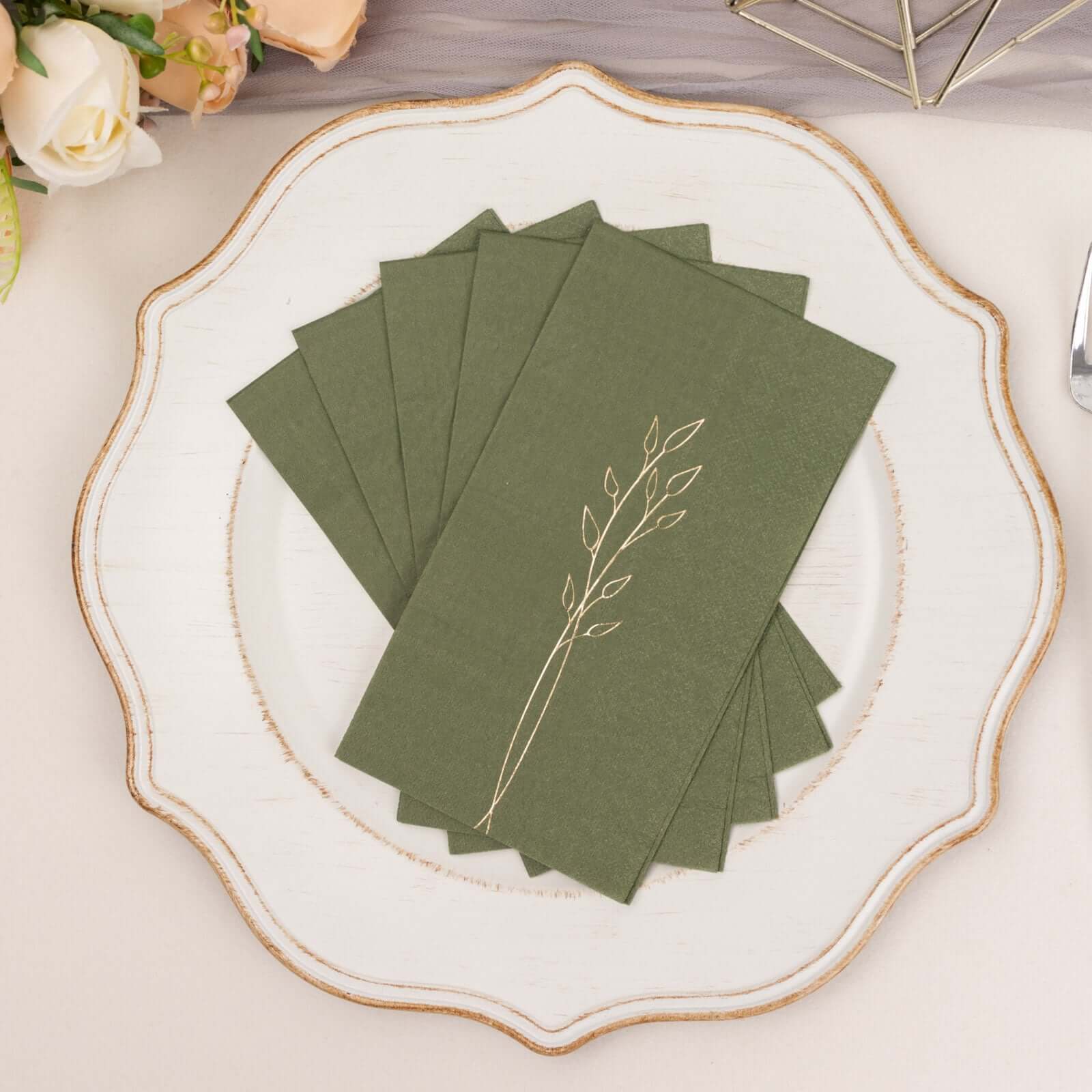 50-Pack Paper Dinner Napkins 2-Ply Dusty Sage Green with Gold Embossed Leaf - Soft Wedding Party Napkins 18 GSM - Image 10
