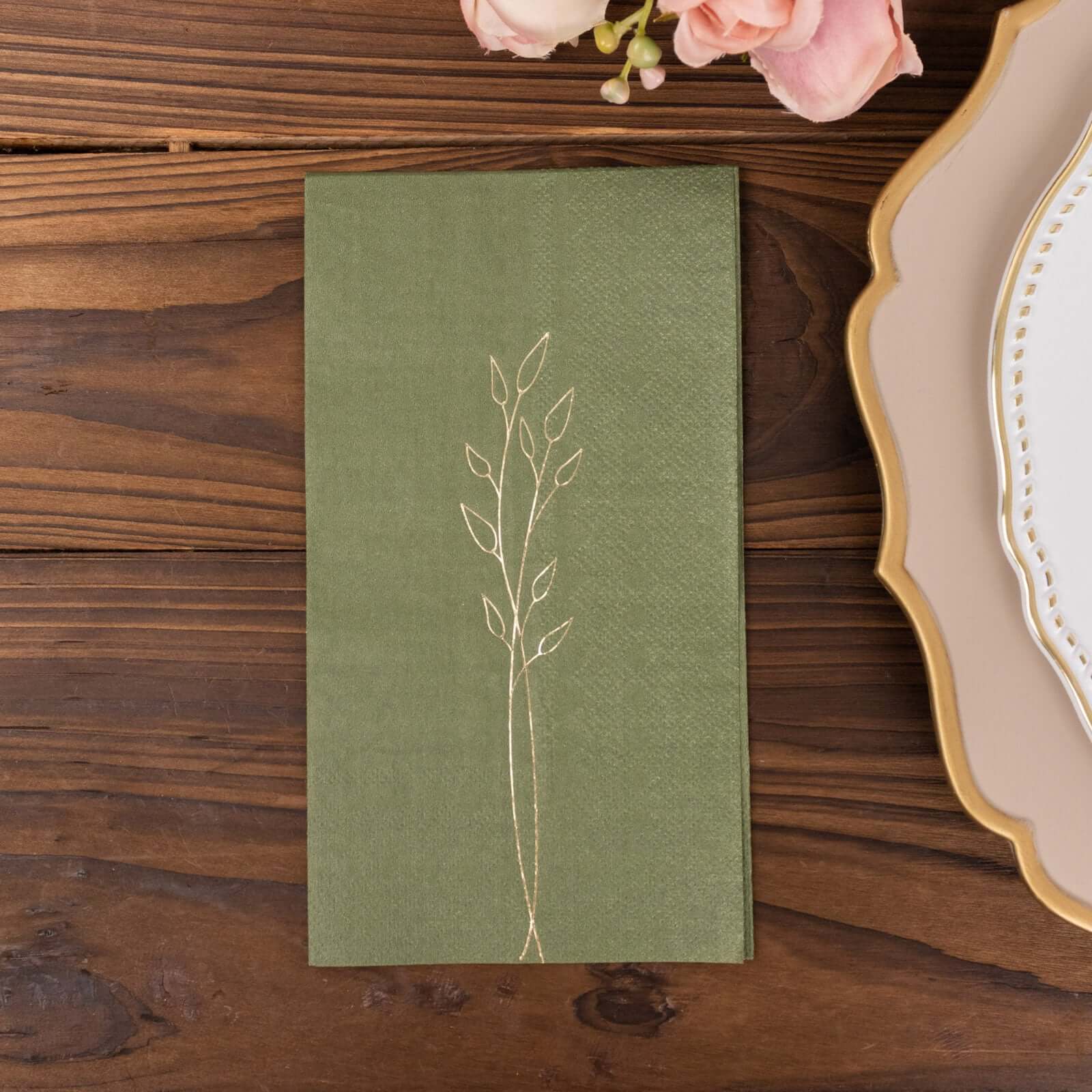 50-Pack Paper Dinner Napkins 2-Ply Dusty Sage Green with Gold Embossed Leaf - Soft Wedding Party Napkins 18 GSM - Image 11