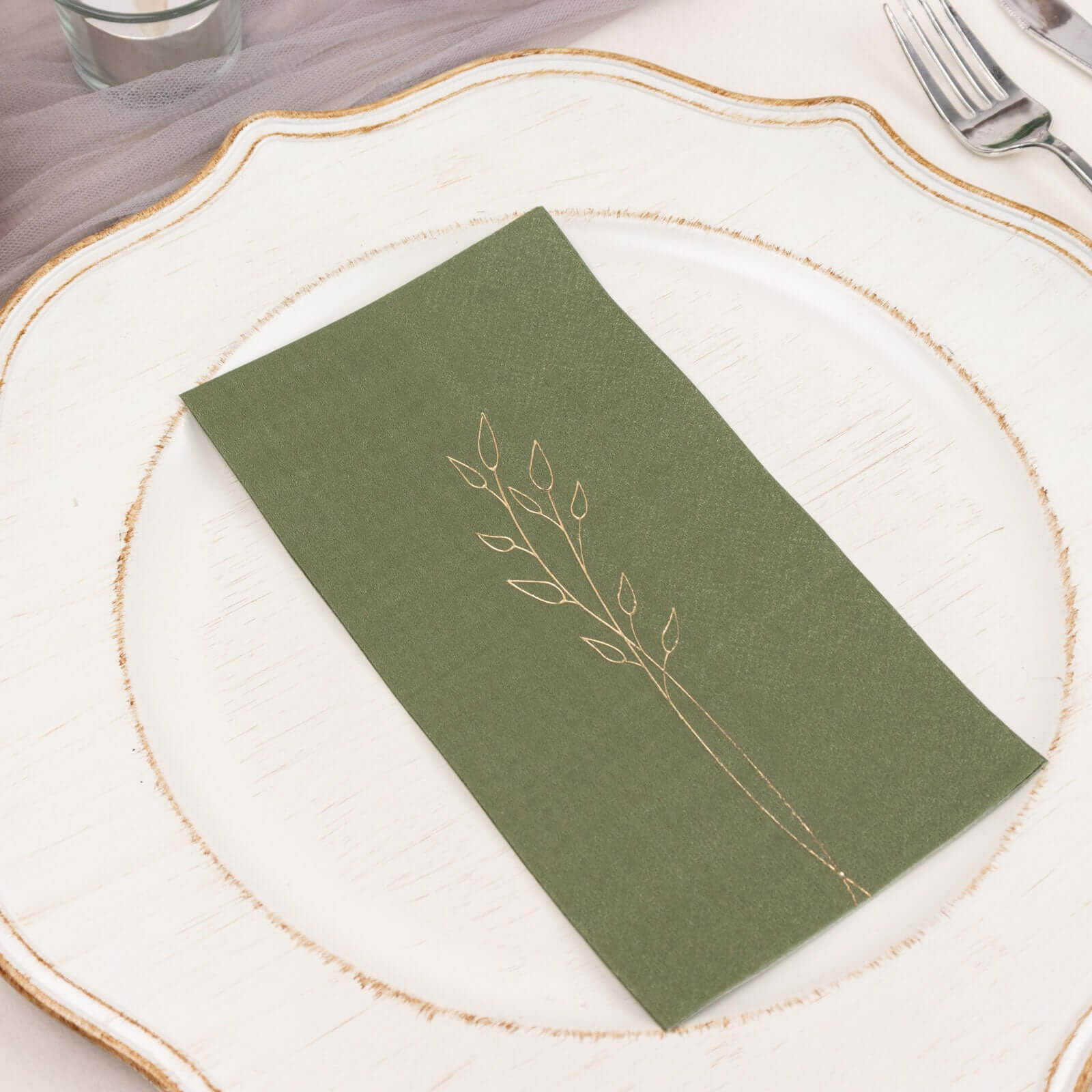 50-Pack Paper Dinner Napkins 2-Ply Dusty Sage Green with Gold Embossed Leaf - Soft Wedding Party Napkins 18 GSM - Image 12