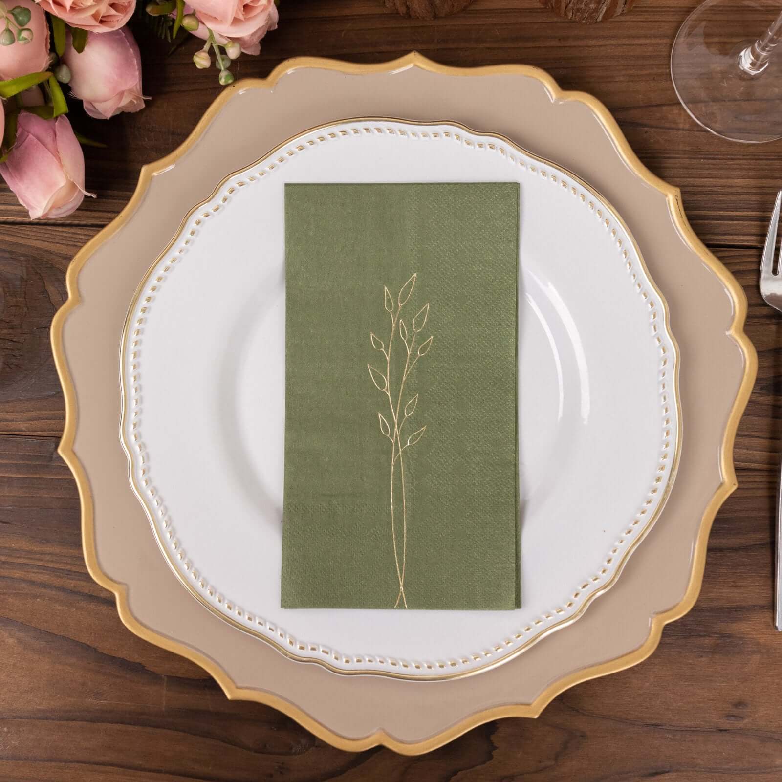 50-Pack Paper Dinner Napkins 2-Ply Dusty Sage Green with Gold Embossed Leaf - Soft Wedding Party Napkins 18 GSM - Image 13